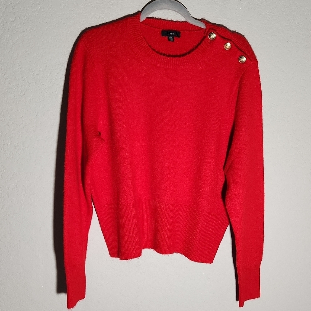 J. Crew Sweater Womens Red gold buttons wool alpaka acrylic Elastane size XXL